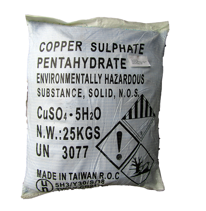 CuSO4.5H2O - Copper Sulphate Pentahydrate 24.5%, Đài Loan, 25kg/bao.