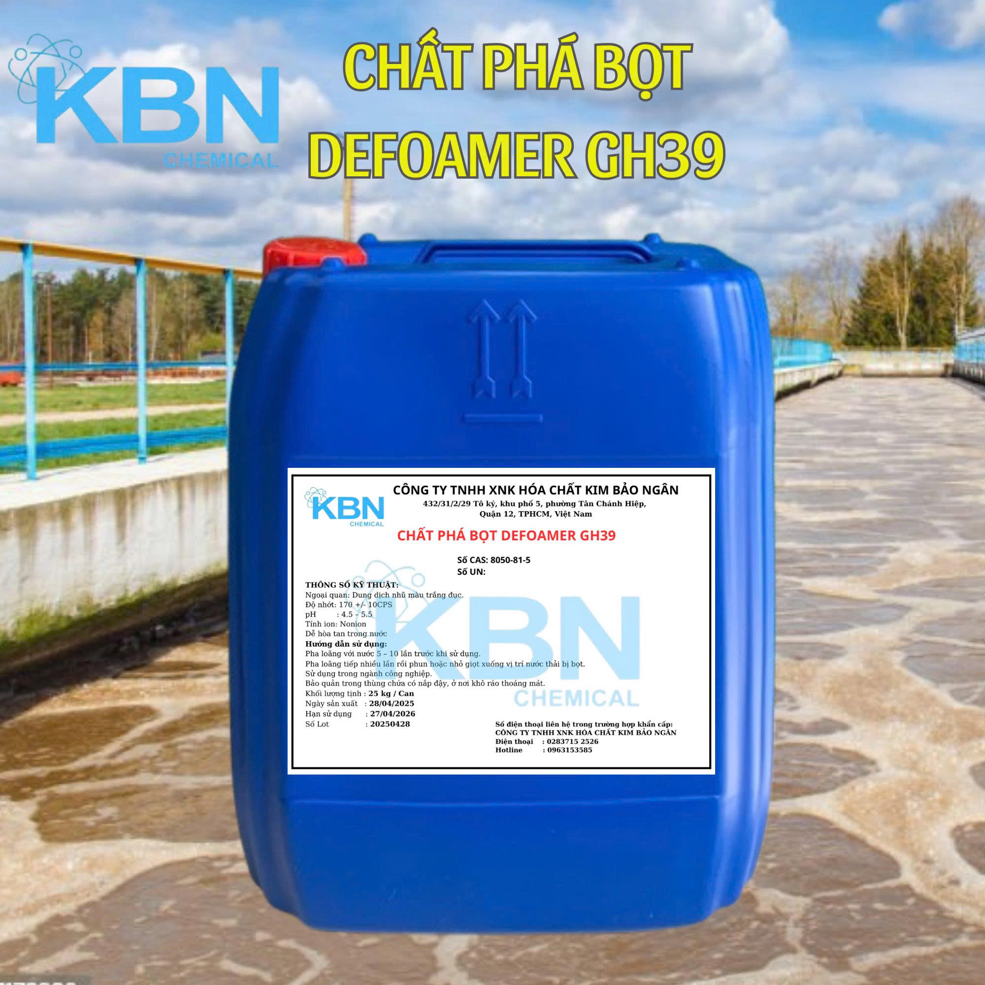 Chất phá bọt Defoamer GH39, Việt Nam, 25kg/can